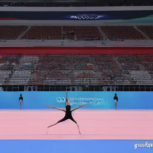 Prompt: un gymnaste dans les airs aux jeux olympiques de Séoul