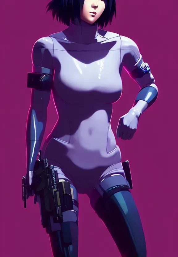 Image similar to a fullbody portrait of motoko kusanagi ghost in the shell, finely detailed features : : gits sac twenty forty five netflix : : by ilya kuvshinov, rossdraws, artgerm, sola digital arts, production ig, volumetric lighting, anti aliasing, raytracing : :