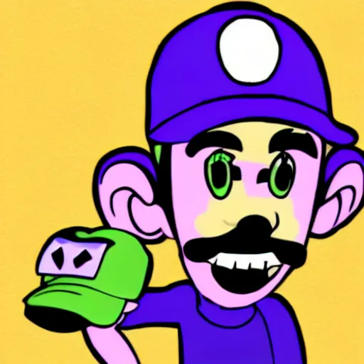 Image similar to Vinny from Vinesauce, Waluigi