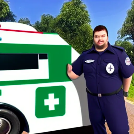 Image similar to big chungus meme, anthropomorphic ambulance shaped like big chungus, high resolution photo