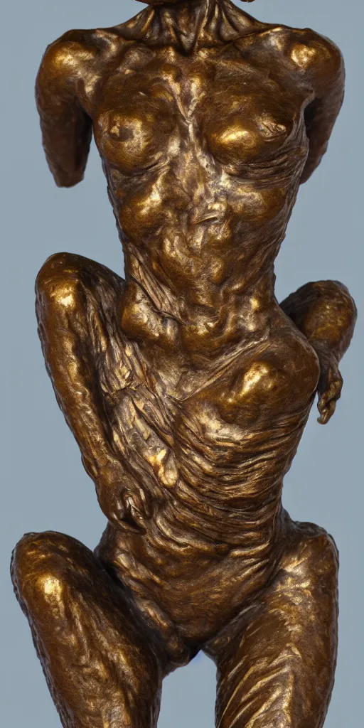 Prompt: detailed photo of old bronze patina statue of most beautiful alien woman, full body portrait, various bending poses, photorealism, intricate detail, museum diffuse lighting