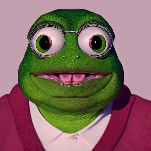 Prompt: a madge - pepe - the - frog, looking more depressed than usual, quivering lips, fists in the air, sweat flying, cgi render, zbrush, octane, keyshot render