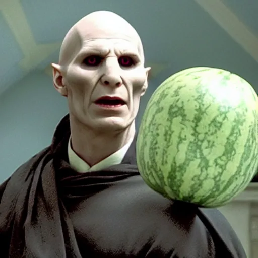 Image similar to film still of voldemort as a watermelon