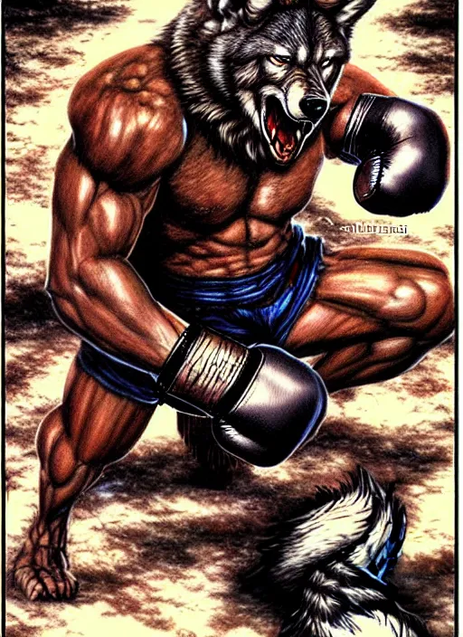 Prompt: extreme long shot. 8 bit nes graphics. antropomorphic muscular masculine wolf. kickboxer fighter, in shorts. wolf head. fine details, very sharp, art from nes game cartridge, marc simonetti and hermann nitsch