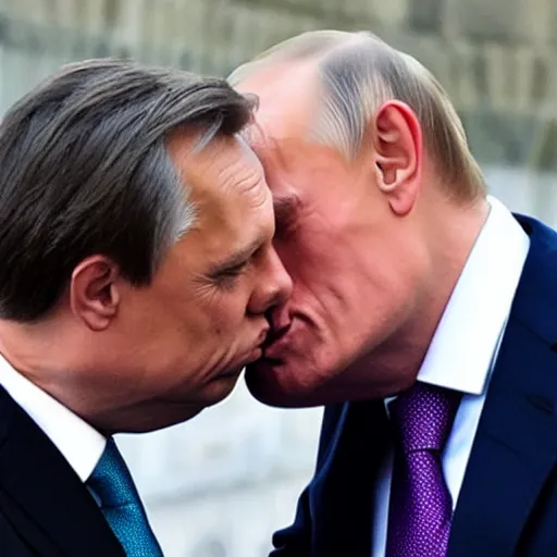 Prompt: orban viktor kissing putin