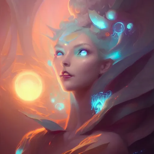 Image similar to portrait of a beautiful metaphysical emanation, fantasy concept art by pete mohrbacher and wlop and artgerm , digital art, highly detailed, intricate, sci-fi, sharp focus, Trending on Artstation HQ, deviantart, volumetric lighting, unreal engine 5, 4K UHD image