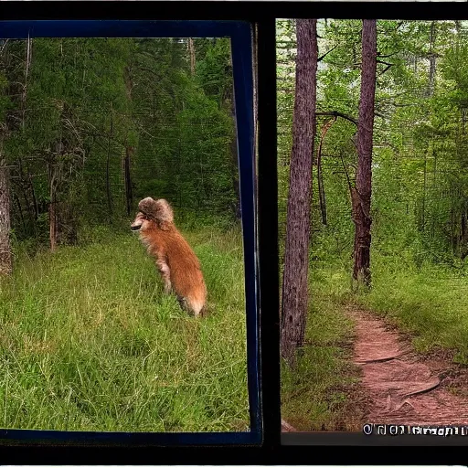Prompt: trail cam photo of bob ross