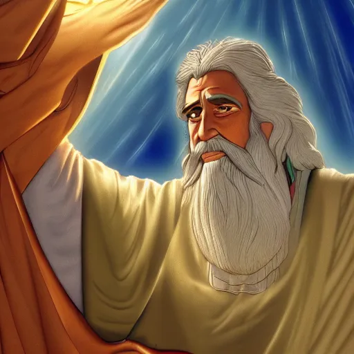 Prompt: oortrait of moses from the bible, by don bluth, highly detailed, dynamic shadows, 4 k, wallpaper