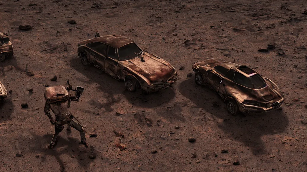 Image similar to a photorealistic dramatic hyperrealistic life on mars, ultra realistic details, glossy surface, well worn, rust, oil stains designed by vitaly bulgarov and mike nash, beautiful dramatic dark moody tones and lighting, smokey cinematic atmosphere, global illumination, shadows, dark background, octane render, 8 k