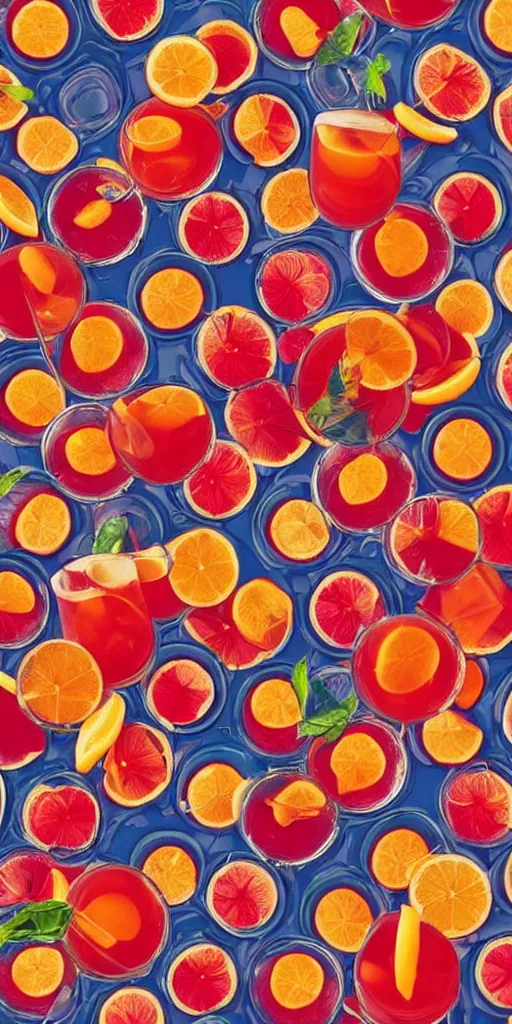 Prompt: a clean seamless repeating pattern of campari soda cocktail, colourful, symmetrical, repeating 35mm photography