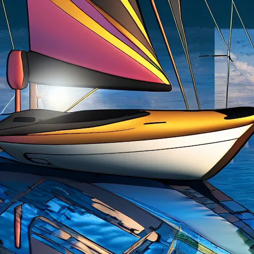 Image similar to Marvel!! comic style futuristic sailboat with solar sales and robot! captain!, digital art, 8k