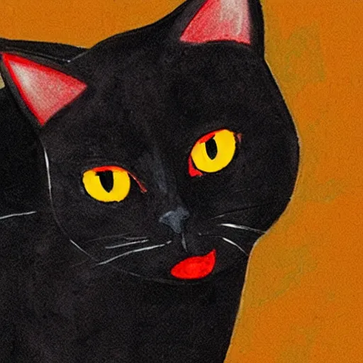 Image similar to a female black cat with red eyes and a crescent moon symbol in her forehead