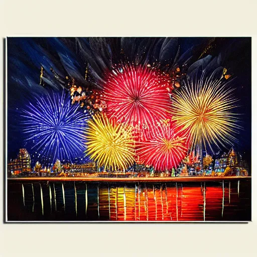 Image similar to When the fireworks are in full bloom by oil painting， clear background