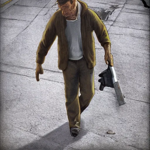 Prompt: walking cig kills a man, hyperrealistic, hd