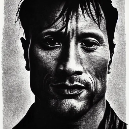 Prompt: a portrait of Dwayne Johnson, made by Andy Warhol, two tone, very high contrast, only black and white, simplistic, extremely high contrast, two tone, notan art, by Andy Warhol, minimalistic,