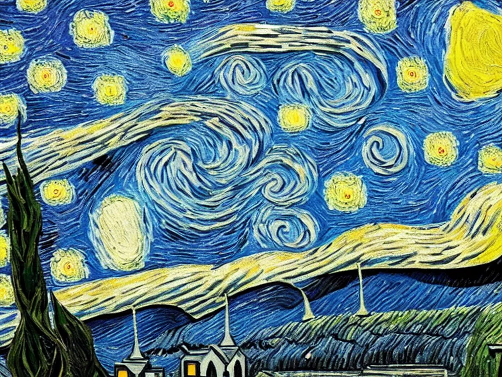 Image similar to inverted van gogh starry night