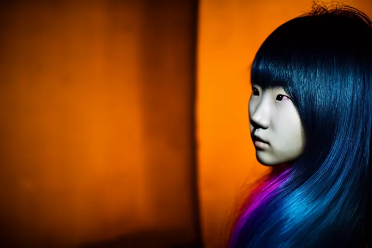 Image similar to photography masterpiece by haruto hoshi and yang seung woo, flash photography, portrait of a young japanese woman with dyed hair sitting in a in a kyabakura night club, shot on a canon 5 d mark iii with a 3 5 mm lens aperture f / 5. 6, dslr, hd, full res, 4 k