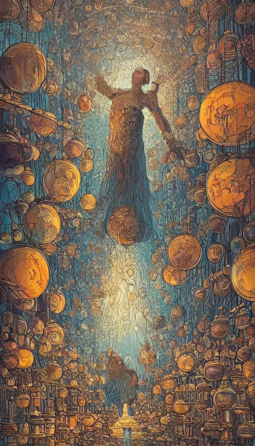 Image similar to The land of the dreaming surrounded by jars full of dreams, futurism, da vinci, Dan Mumford