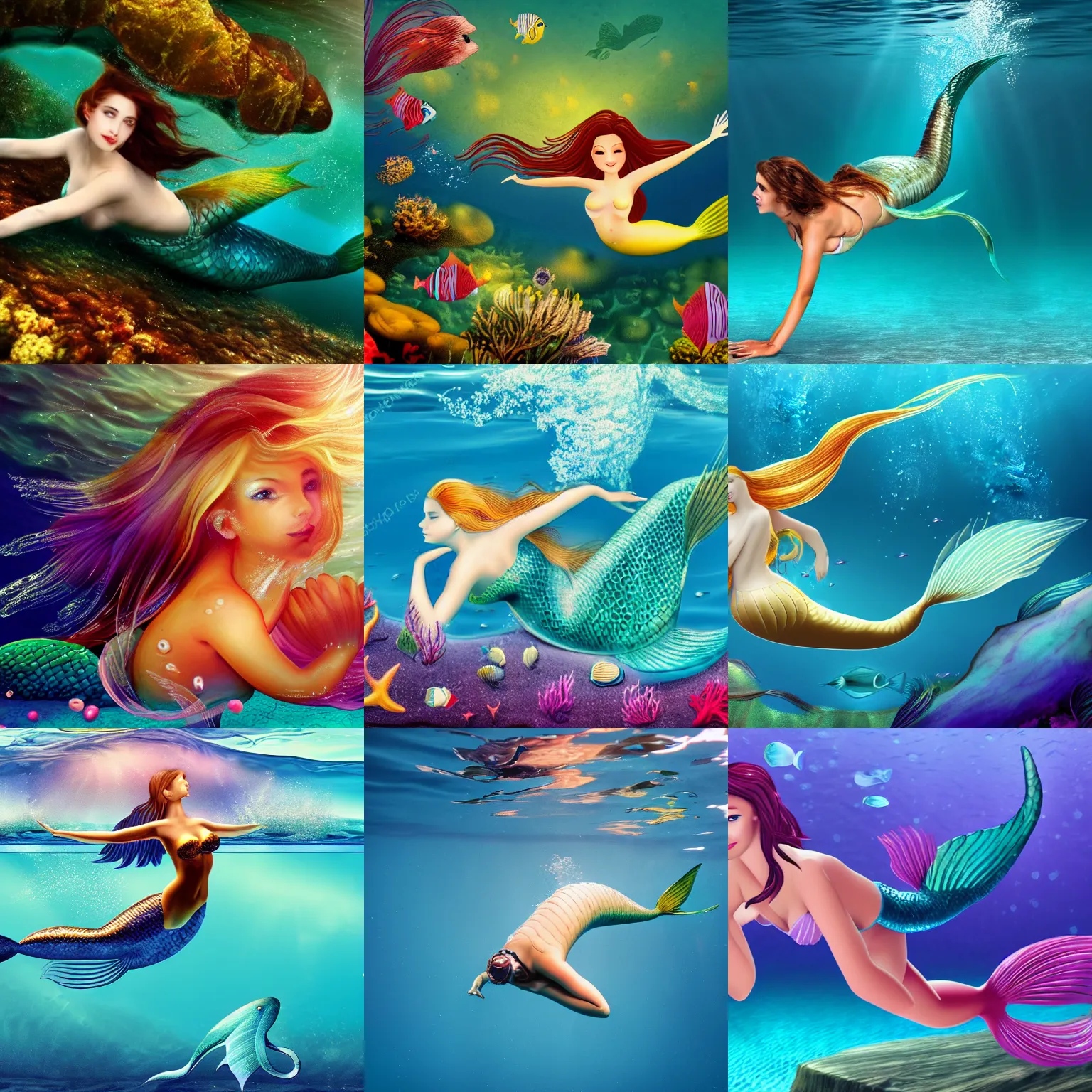 Prompt: beautiful mermaid swimming underwater, 4k