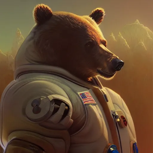 Image similar to bear in a astronaut suit, intricate, highly detailed, digital painting, artstation, concept art, smooth, sharp focus, illustration, Unreal Engine 5, 8K, art by artgerm and greg rutkowski and alphonse mucha