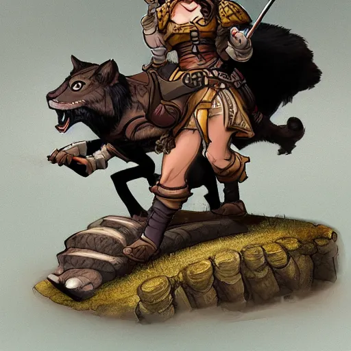 Image similar to D&D art of a female halfling rogue with hairy feet, riding on top of a panther through waterdeep, sunny afternoon