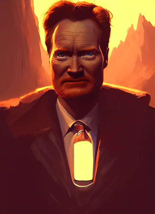 Prompt: portrait, Conan O'Brien , dramatic lighting, cinematic, establishing shot, extremely high detail, foto realistic, cinematic lighting, post processed, concept art, artstation, style by eddie mendoza, raphael lacoste, alex ross