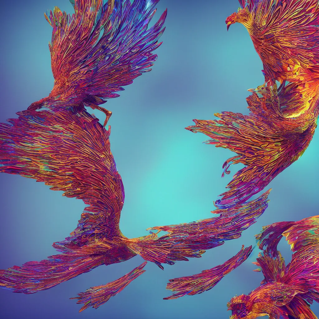 Image similar to filigree phoenix, octane render, houdini, generative art, graphic design, stunning, colorful, trending on artstation, behance HD, 8k,4k