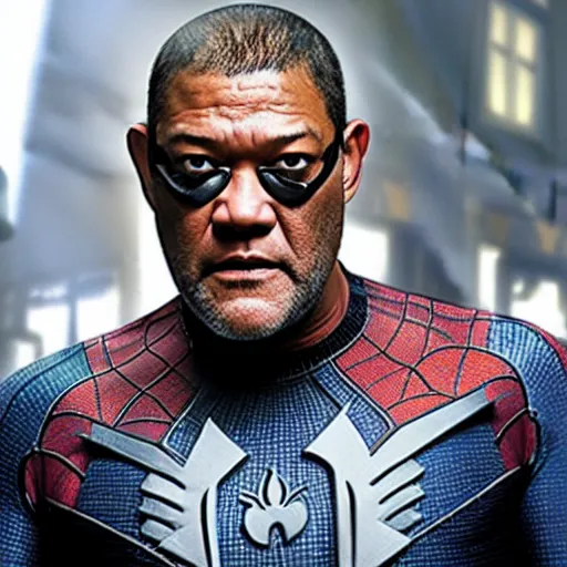 Image similar to film still of Laurence Fishburne as Spider-Man in the Amazing Spider-Man, WLOP