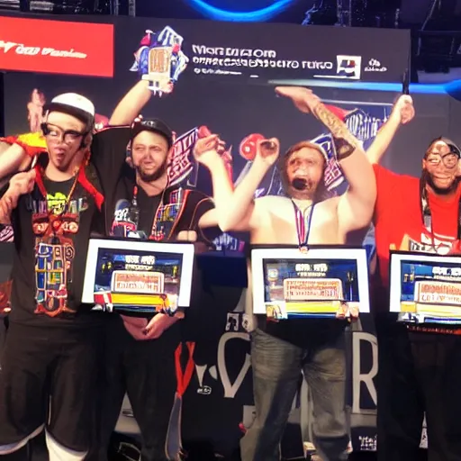 Image similar to winning the video game tournament grand championship