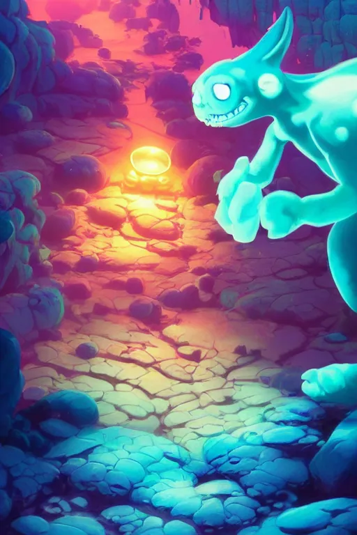 Image similar to smurf ghost creature animal sushi cristal very big eye roots cactus elemental flush of force nature micro world fluo fishscale, behance hd by jesper ejsing, by rhads, makoto shinkai and lois van baarle, ilya kuvshinov, rossdraws radiating a glowing aura global illumination ray tracing hdr