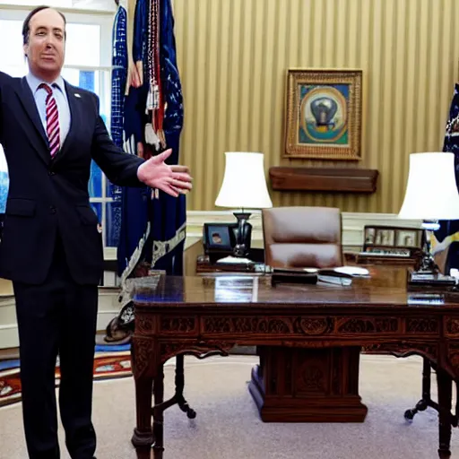 Prompt: Saul Goodman from 'Better Call Saul! shaking hands with Joe Biden in the oval office