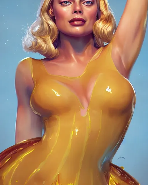 Image similar to margot robbie as honey, made of honey, wearing honey, award winning honey photography, extremely detailed, artstation, 8 k, sensual lighting, incredible art, wlop, artgerm