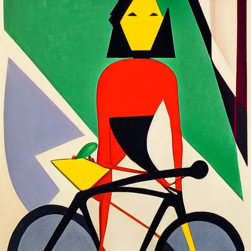 Prompt: a painting by fortunato depero showing a woman on a road bike