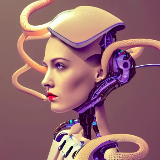 Image similar to a robotic woman with snakes in her hair, artstation