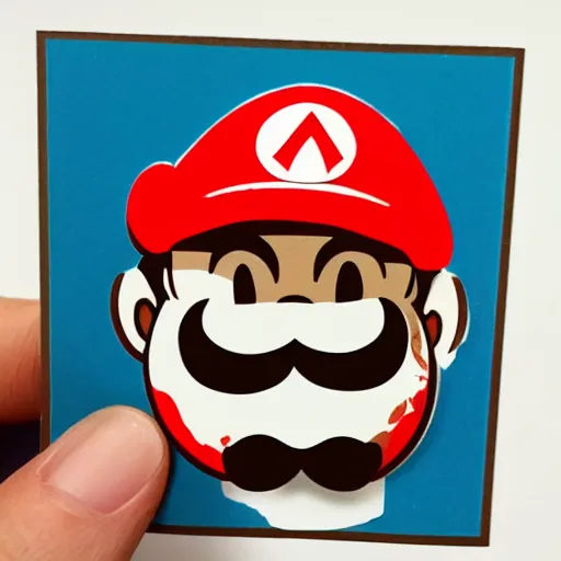 Image similar to die cut sticker, yoshi wearing mario's mustache, splatter paint