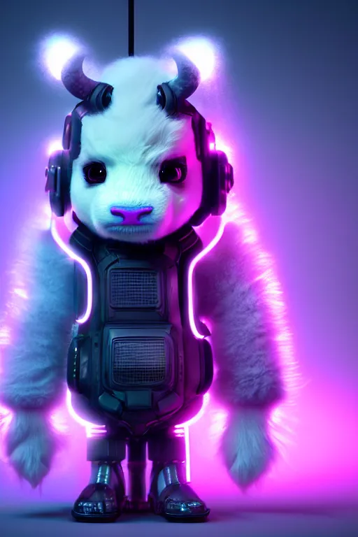 Prompt: high quality 3 d render cyberpunk very cute cyborg fluffy! cow hybrid!, highly detailed, unreal engine cinematic smooth, in the style of blade runner & detective pikachu, hannah yata charlie immer, purple neon light, low angle, uhd 8 k, sharp focus