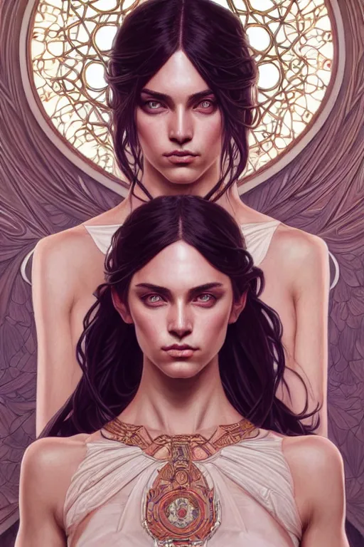 Image similar to symmetry!! intense fanart of adriana as acotar protagonist, intricate, elegant, highly detailed, my rendition, digital painting, artstation, concept art, smooth, sharp focus, illustration, art by artgerm and greg rutkowski and alphonse mucha