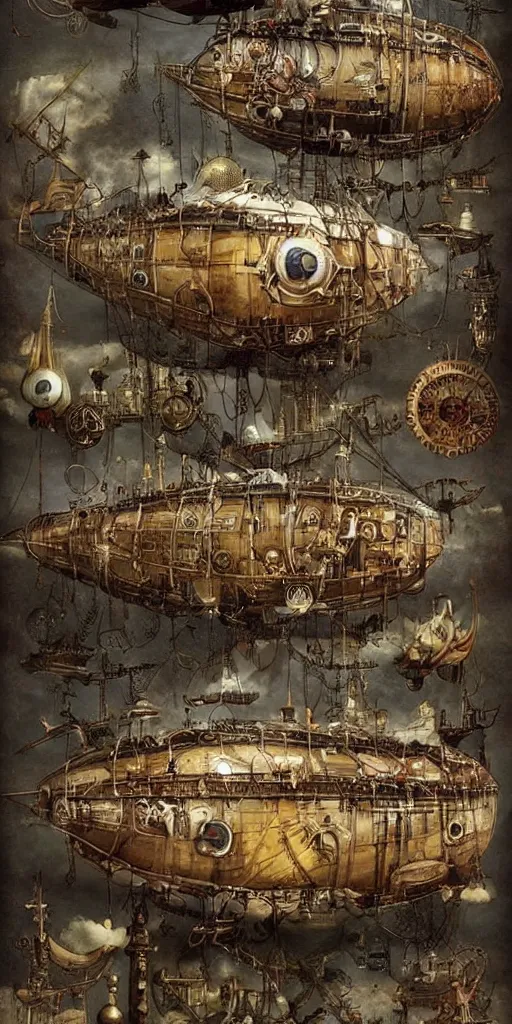 Prompt: a vintage steampunk living airship by alexander jansson and where's waldo and leonardo da vinci