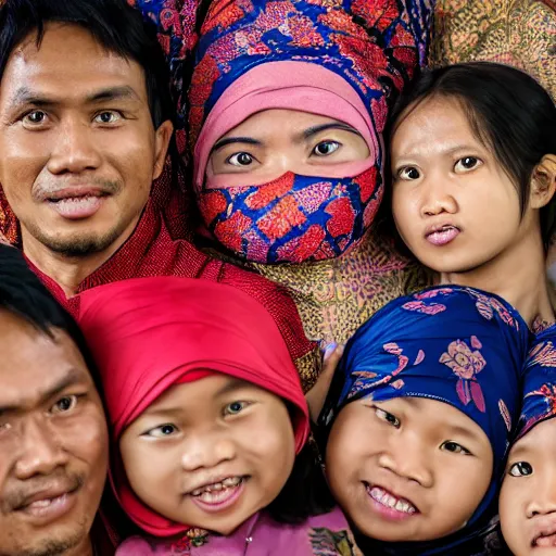 Prompt: an indonesian family portrait, hyperdetailed intricate, facial expressions, high resolution, 4 k hd