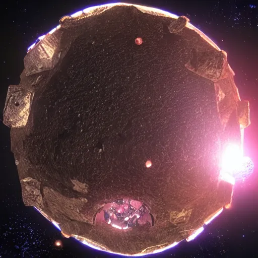 Image similar to dyson sphere in space, holes intricate abstract, unreal engine tech demo, golden hour