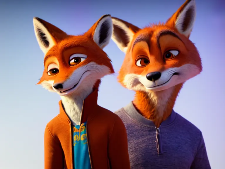 Prompt: a film still from zootopia main character portrait anthro anthropomorphic fox head animal person fursona nick wilde pixar and disney animation, sharp, rendered in unreal engine 5, anime key art by greg rutkowski, bloom, dramatic lighting