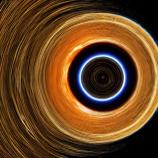 Image similar to photography of a black hole along spaghetti noodles on a dinner plate, spaghetti noodles disc, gravitational lens, 8 k resolution