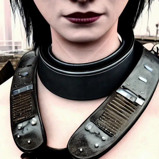 Prompt: detailed realistic cyberpunk female character cyberpunk wearing leather steel collar around neck, realistic, art, beautiful, 4K, collar, choker, collar around neck, punk, artstation, detailed, female, woman, choker, cyberpunk, neon, punk, collar, choker, collar around neck, thick collar, choker around neck, wearing choker, wearing collar,