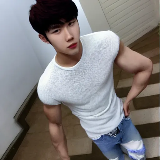 Prompt: korean muscle boy 2 1 years old, ulzzang