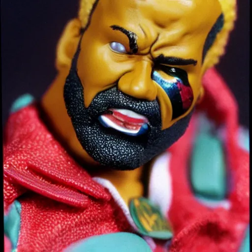 Image similar to mr. t action figure melting on acid, detailed facial expressions, 1 9 8 0 s aesthetic