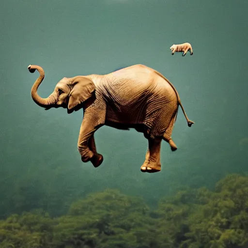 Prompt: high quality photo of a cat flying over an elephant, award winning photography, seen on national geography