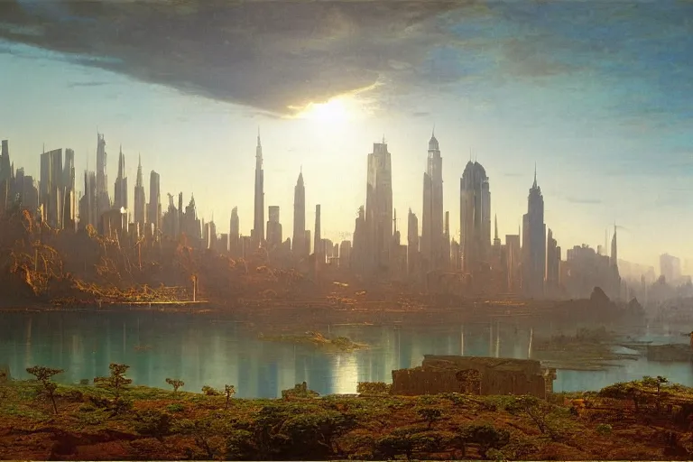 Prompt: megacity one, judge dredd, 1 8 0 0 s, rule of thirds, matte painting, highly detailed, cinematic lighting, by albert bierstadt, frederic edwin church