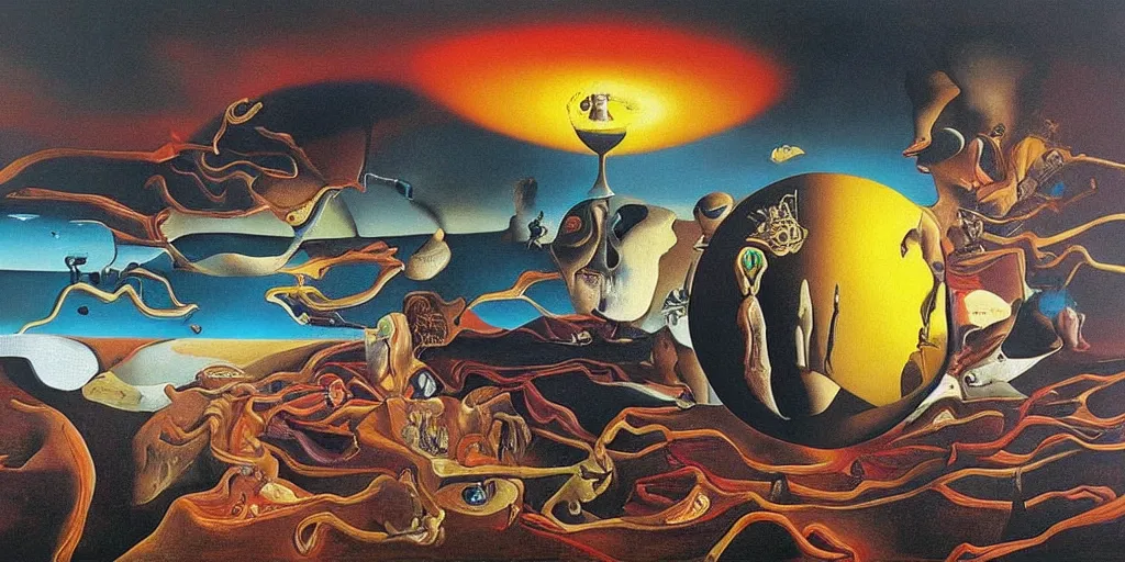 Image similar to the world between death and life, surrealistic detailed painting, by damien gilley and salvador dali