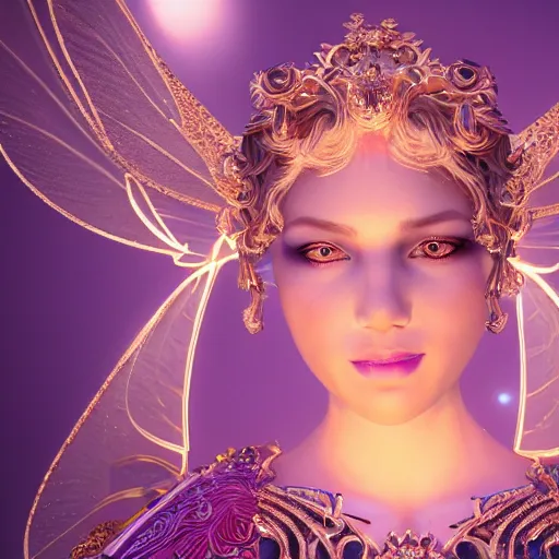 Image similar to portrait of princess of amethys, glowing, ornate and intricate anethyst jewelry, jaw dropping beauty, glowing background lighting, white accent lighting, hyper detailed, fairy tale, 4 k octane render