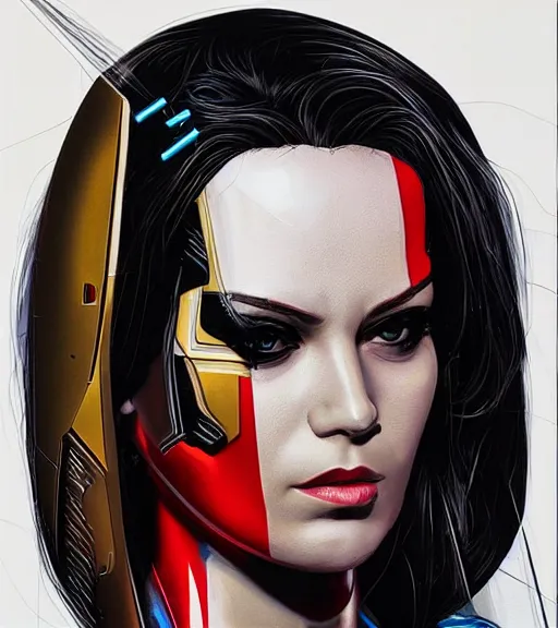 Prompt: portrait of a female android, by MARVEL comics and Sandra Chevrier, 3D